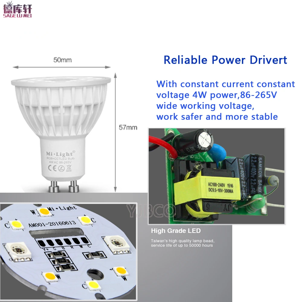 Ми свет 2,4 г Беспроводной Удаленный 4 Вт GU10 RGB+ CCT светодиодный с регулируемой яркостью Mi-light Светодиодный лампа Светодиодный прожектор умная Светодиодная лампа освещения AC85-265V