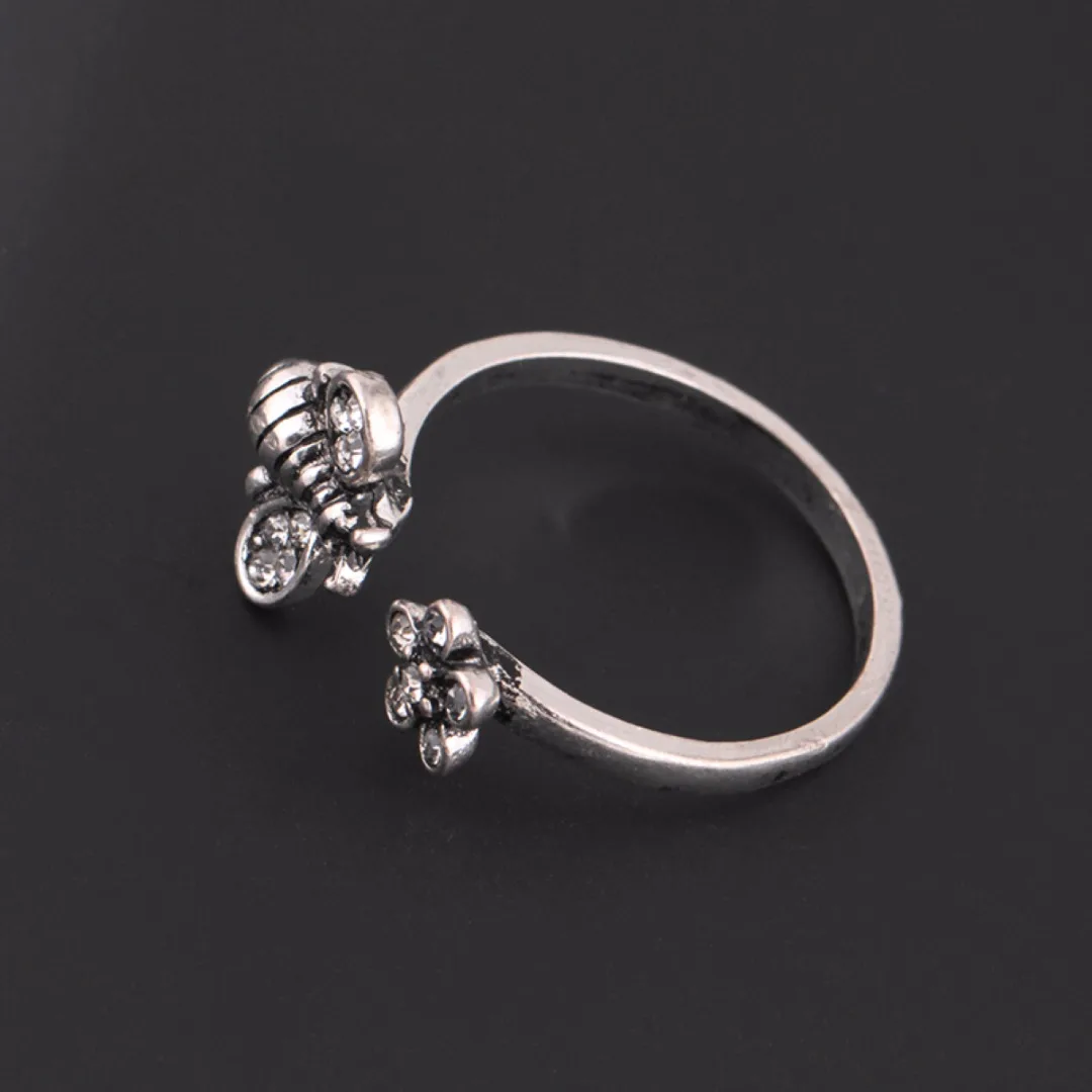 Chic Adjustable Open Ring Sexy Womens Cute Honey Bee And Flower Finger Ring Cool Elegant Jewelry For Women Shellhard