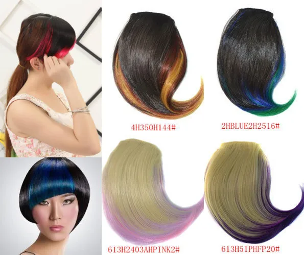 1pcs Front Hair Fake Bang Synthetic Color Highlights Rainbow