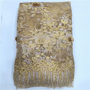 

2019 Latest French Laces Fabrics High Quality Tulle African beads stones Laces Fabric For Wedding Nigerian Tulle Lace Material