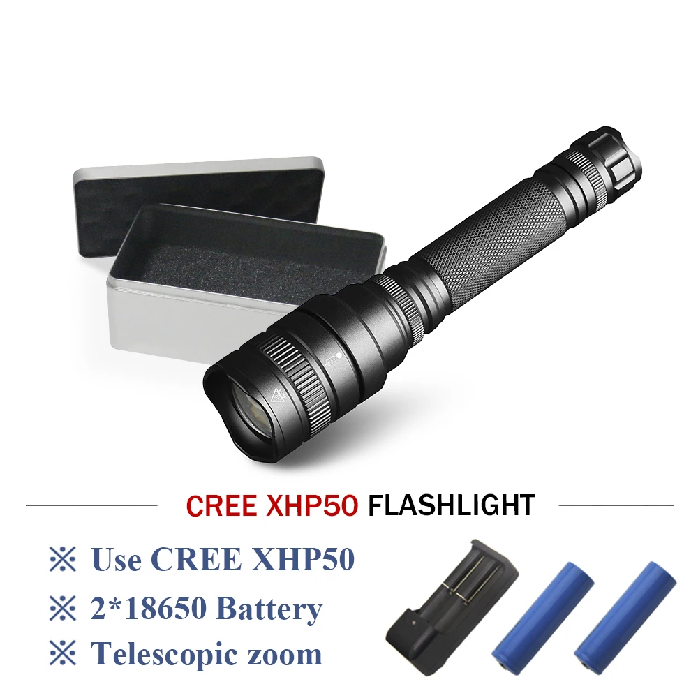 

xhp50 rechargeable powerful flashlight Searchlight hunting flashlight xhp50 zoom torch 2*18650 camping led lantern lampe torche