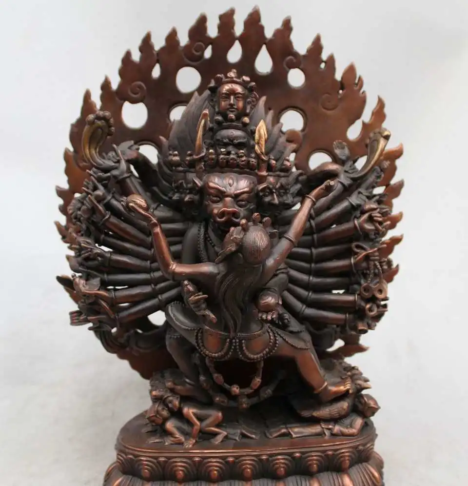 

12"China Tibet Buddhism Folk Old Bronze Yamantaka Vajrabhairava Buddha Statue
