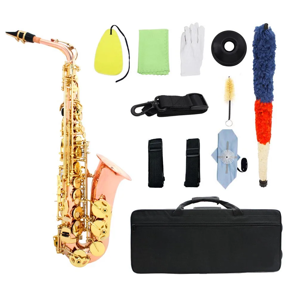 

Dual-color Eb Alto Saxophone Sax Phosphor Copper Woodwind Instrument with Carry Case Gloves Cleaning Cloth Brush Sax Strap