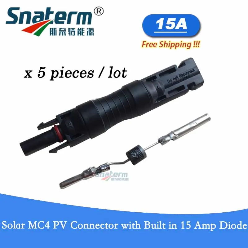 

5 Pieces x Solar Panel MC4 PV Connectors with Built in 15 Amp /10Amp Diode MC4 in-line Fuse Connector 10A 15A