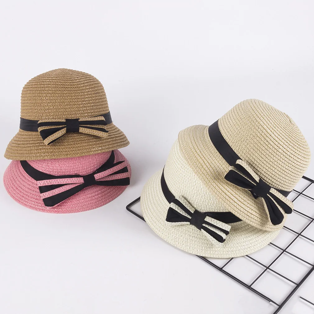 Милые девочки соломенная шляпа Bowknot Детские шляпы от солнца большой пляжный навес с широкими полями летние Кепка Панама для 2-7 лет 2019