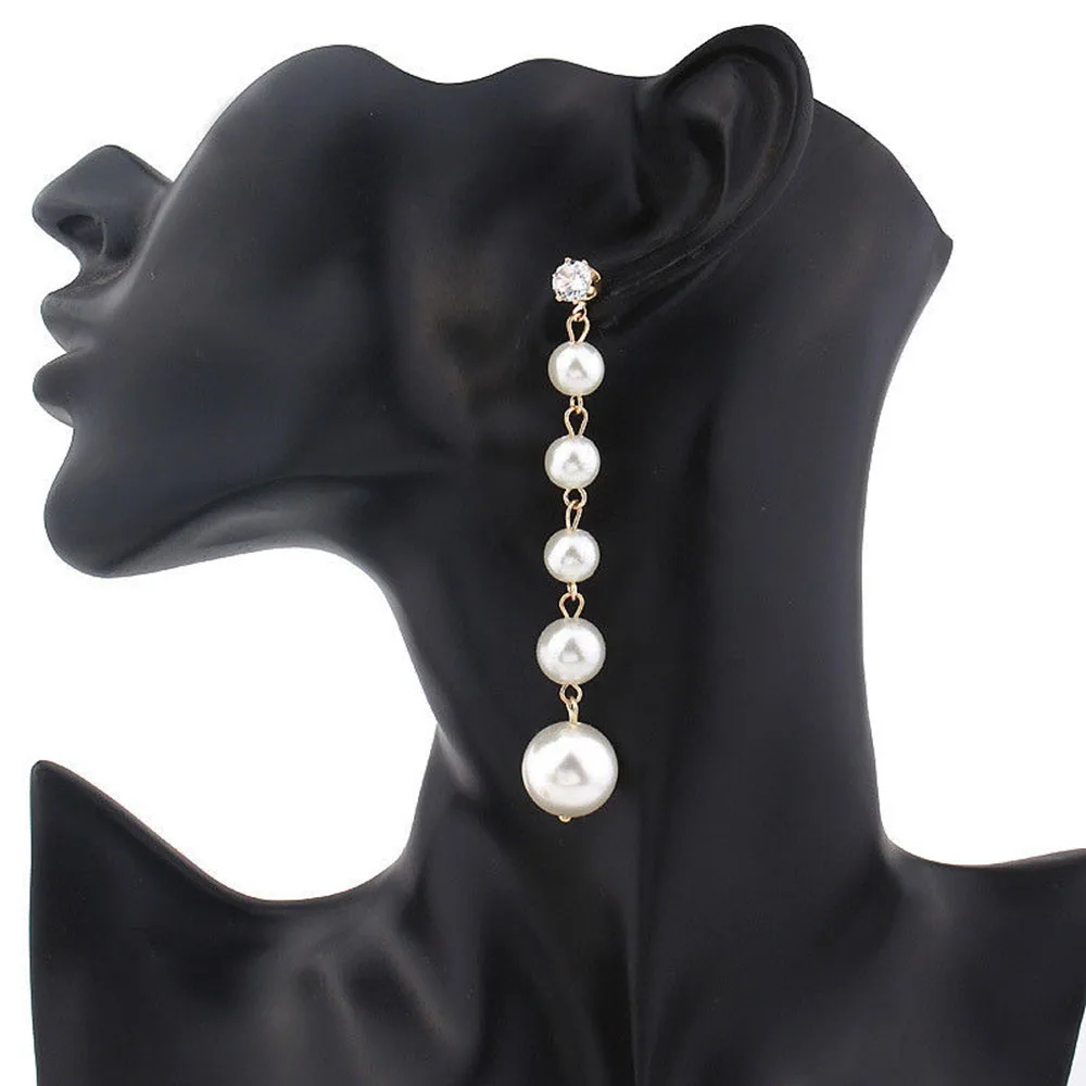 

Trendy Elegant Created Big Simulated Pearl Long Earrings Pearls String Statement Earrings For Wedding Party Gift Dropshipping