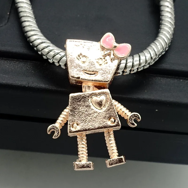 TTBEADS 1 шт. серебряные бусины-подвески с роботом в Европейском стиле подходят для