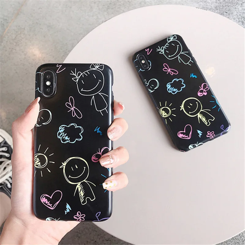 

100pcs Phone Case For iPhone X 8 7Plus 6S XS MAX Soft Silicone TPU IMD Lovely Girls Boys Painted Back Cover For iPhone6 XR Case