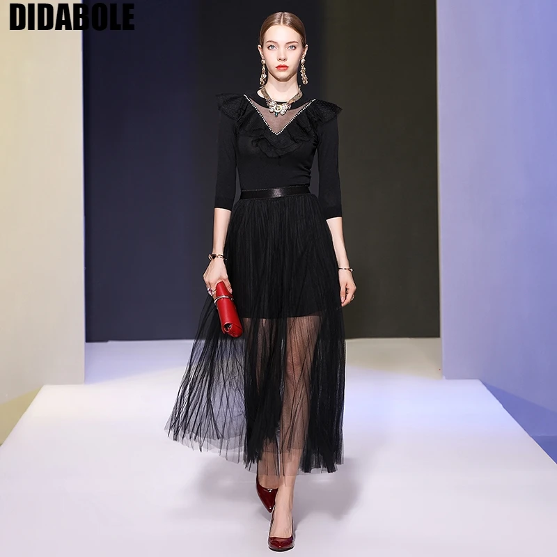 

DIDABOLE, fall 2019 women's wear, elegant two-piece, base, knit, mesh skirt, everyday wear