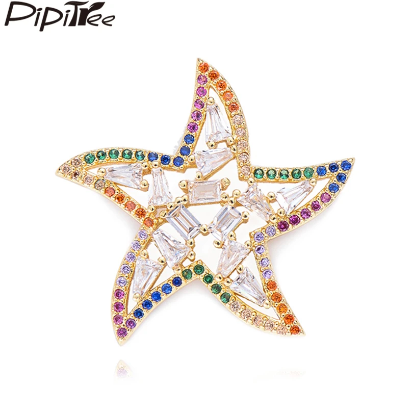 

Pipitree Curved Star Pendant Multi CZ Big Zircon Brass Hollow Starfish Charm Pendants fit Women Jewelry Making Necklaces Craft
