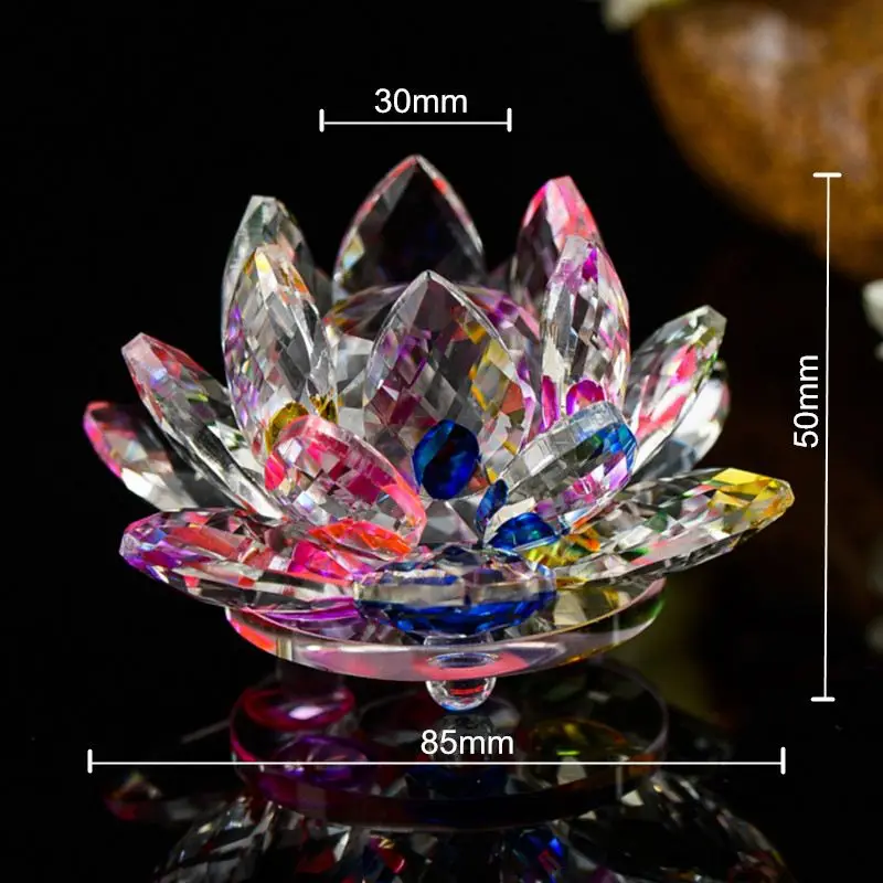 

80mm Quartz Crystal Lotus Flower Crafts Glass 7 Style Fengshui Ornaments Figurines Home Wedding Party Decor Souvenir Gifts