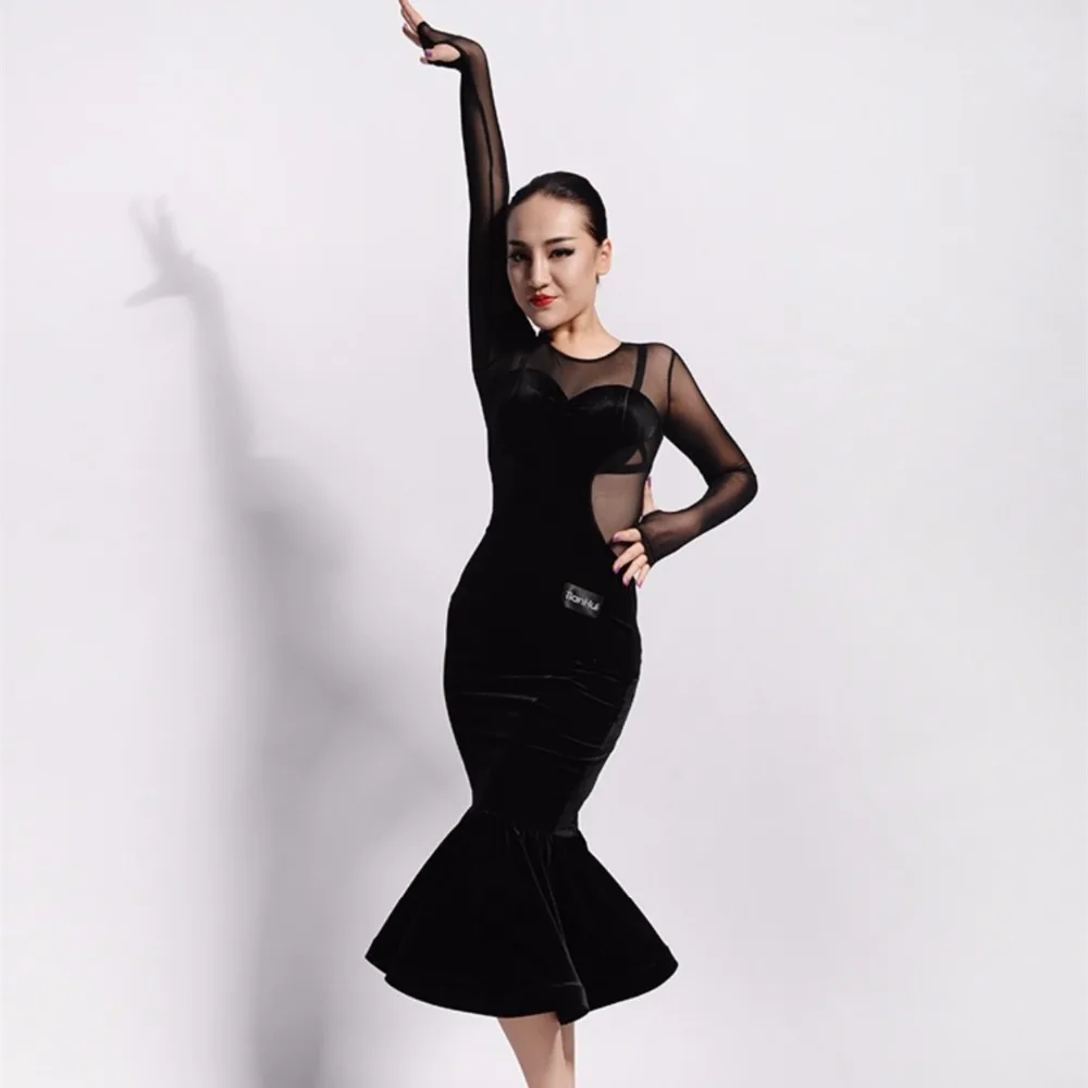 Черное платье для танцев платье для сальсы сексуальное платье для латинских танцев Женская одежда для латинских танцев женские современные танцевальные костюмы платье для самбы Одежда для танцев