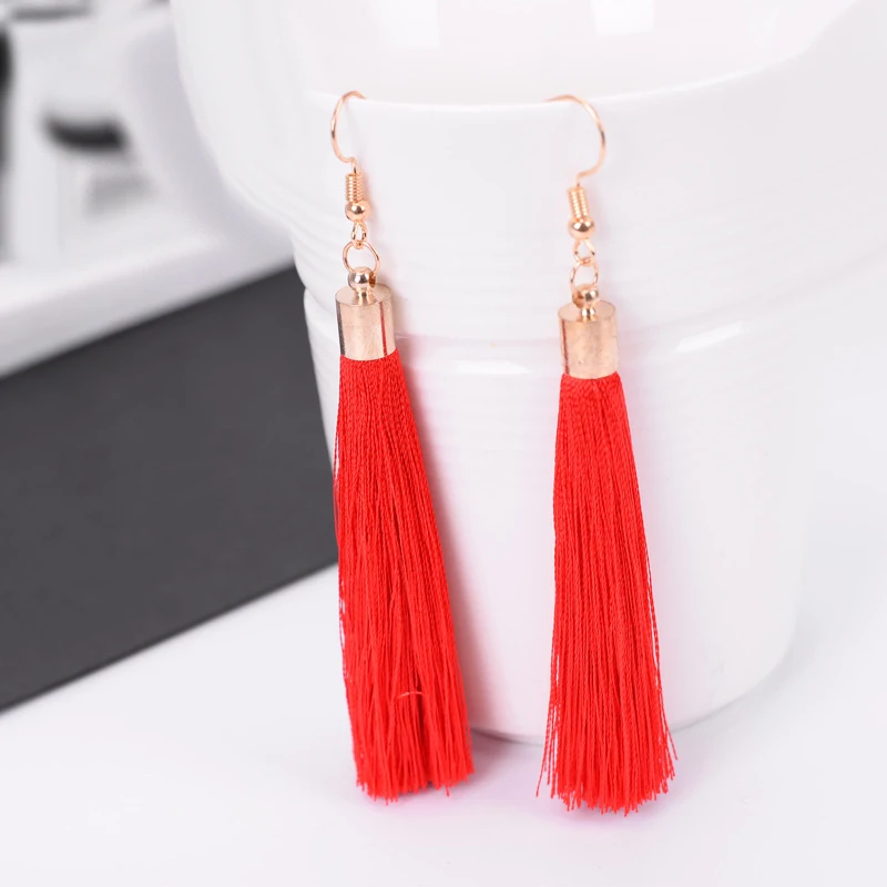 

2019 Long Drop Dangle Fringe Earrings Vintage Women Tassel Earrings 10 Colors Boho Statement Brand Jewelry Female Accessories