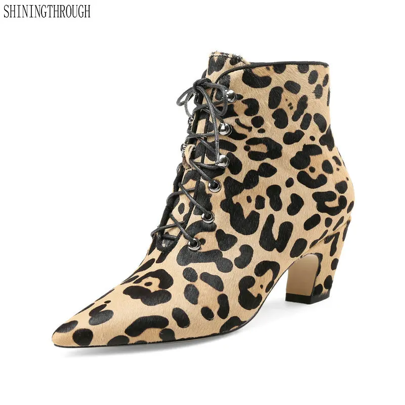 

2019 NEW Style lace up Women Ankle Boots Pointed Head Woman Ladies Boots Horsehair Party Prom Pumps Quality Winter Shoe