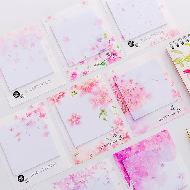 Japanese Sakura Self Stick Notes Adhesive Sticky Note Cute Notepads Posted Writing Pads Stickers Paper 30 Sheets Pad