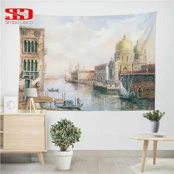 

New modern Venice Printed Tapestry Colorful beautiful city Quiet town Building River polyester rectangle tapestries washed