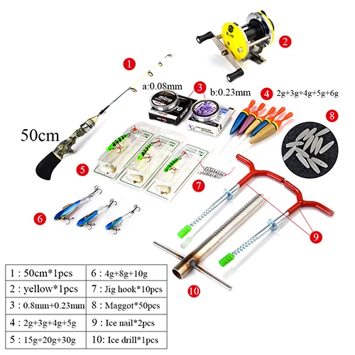 FISH KING ледяная Удочка с катушкой для подледной рыбалки/спиннинговое удилище комбинированное для зимней снасти для подледной рыбалки - Цвет: 024
