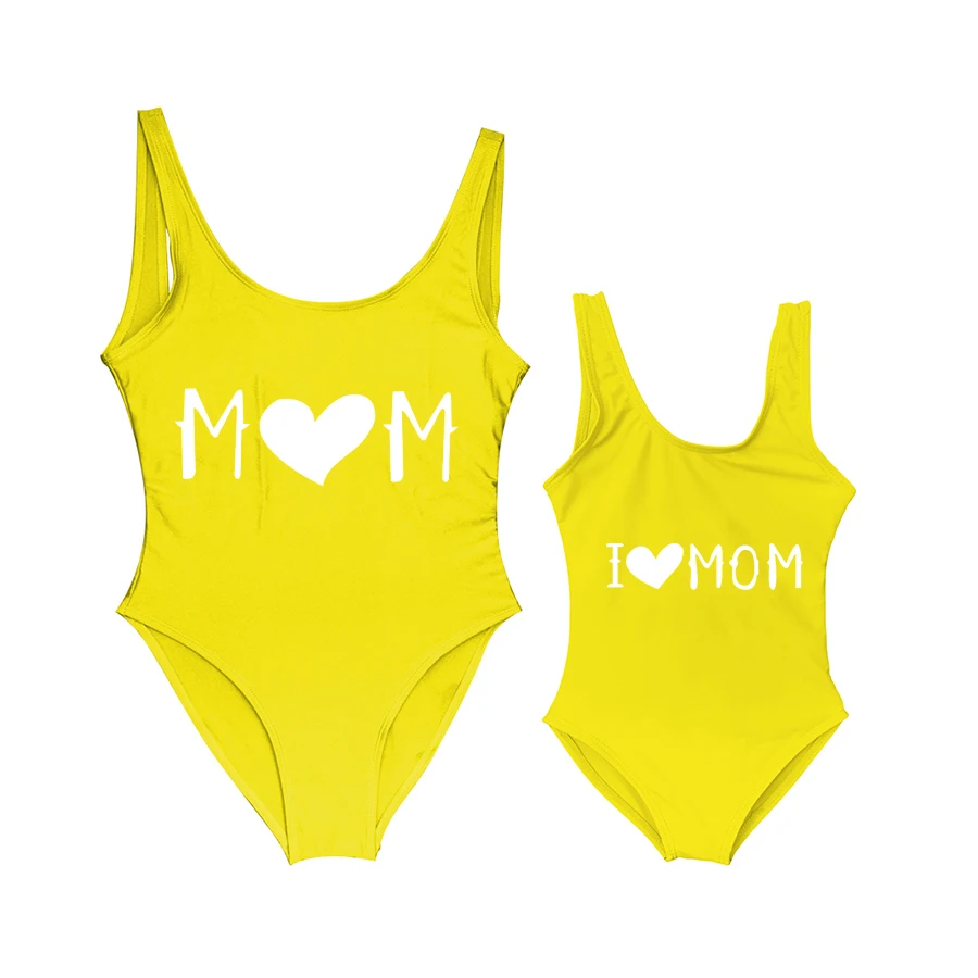 New Baby Swimwear Girls' One Piece Swimsuit I LOVE MOM Heart Letter Printing Bathing Suit Cute Mom Baby Kid Bathing Suits Bather 13