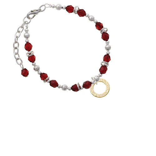 Goldtone Hammered Karma Ring Maroon Beaded Bracelet