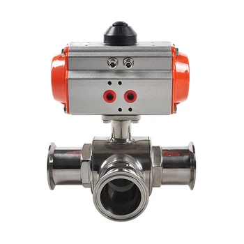 

3/4'' Sanitary 3 Ways Pneumatic Tri Clamp Ball Valve Double Acting Stainless Steel 304 L Port T Port PTFE Seat Food Grade