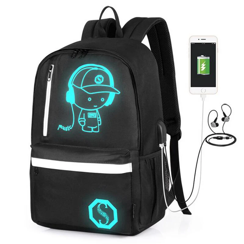 

Big Men Backpack Student School Anime Luminous USB Charge Laptop Computer Backpack School Bag For Teenager Boys Backpack Women