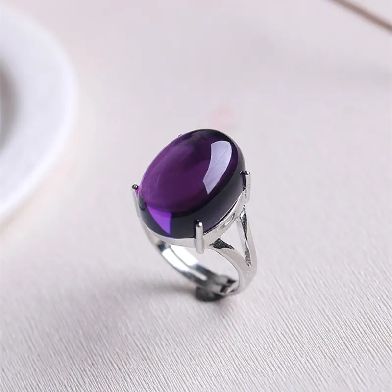 

Natural Purple Stone Solid Silver 925 Rings Women Simple Design Natural Stone 925 Real Sterling Silver Jewelry Women Free Box