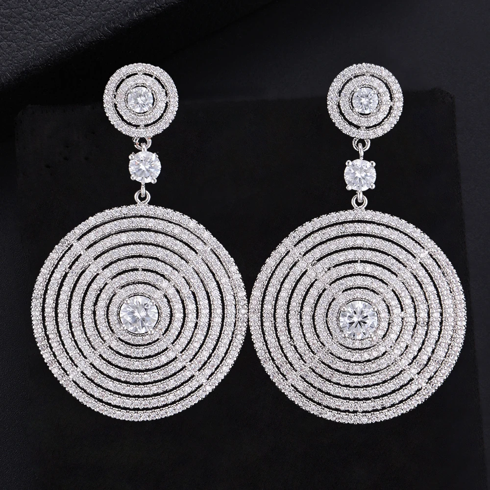 

Fashion Geometry Round Hollow Mesh Shape Cubic Zirconia Dangle Drop Earrings For Women Girls