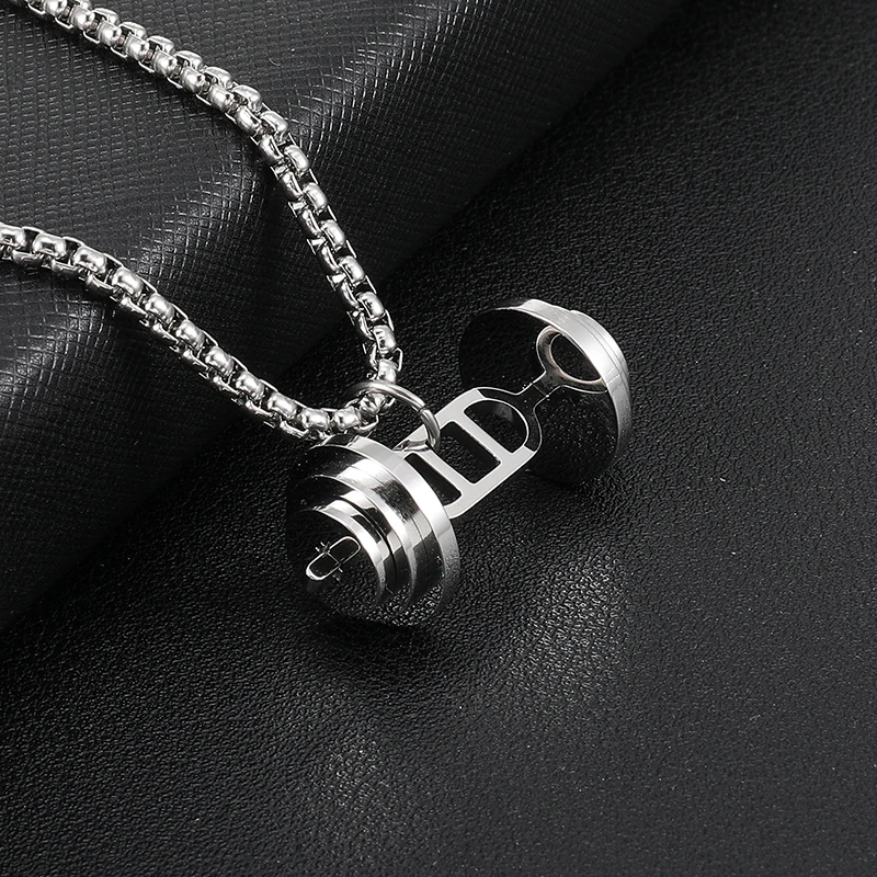 Punk Style 316L Stainless Steel Dumbbell Necklaces Pendants Fitness Bodybuilding Necklace For Men Sport Jewelry