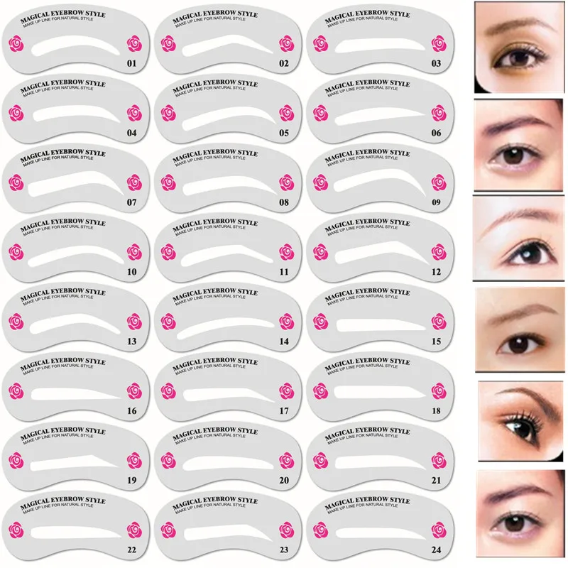 

24 Pcs Pro Reusable Eyebrow Stencil Set Eye Brow DIY Drawing Guide Styling Shaping Grooming Template Card Easy Makeup Beauty Kit