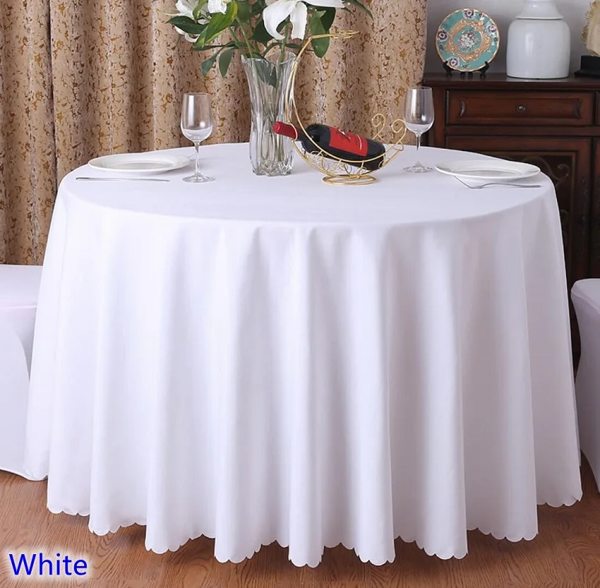 

White colour wedding table cover table cloth polyester table linen hotel banquet party round tables decoration wholesale