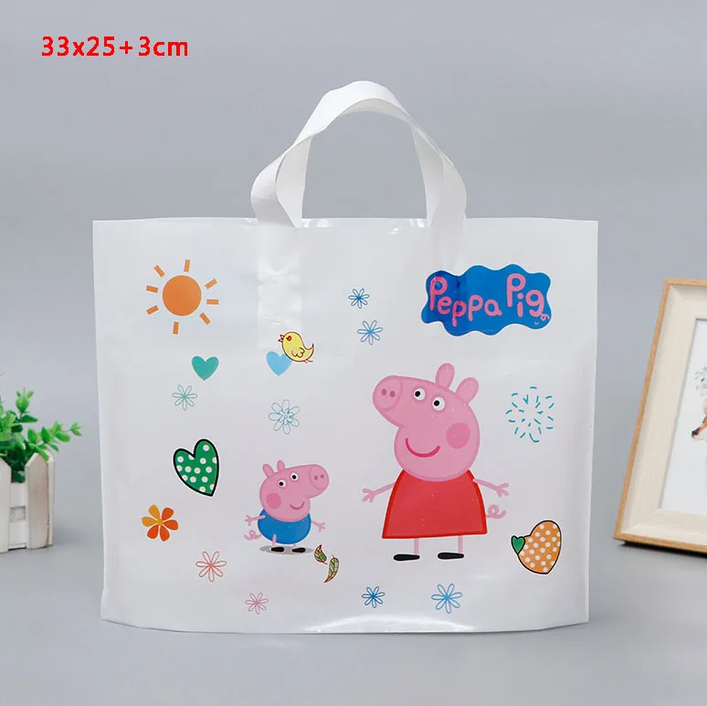 white pink pig Толстые большие пластиковые хозяйственные сумки толстые бутик Подарочная одежда упаковка пластиковая подарочная сумка с ручкой 10 шт несколько узоров - Цвет: white pink pig
