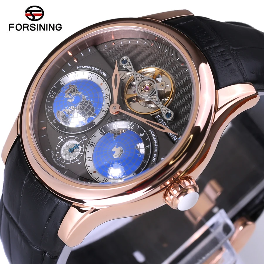 Forsining 2016 Earth Real Tourbillion Multi dimensional Designer Mens