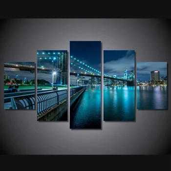 

5 Pcs/Set Framed HD Printed New York City Night Wall Art Print Poster Pictures Modern Canvas Painting For Kid Room