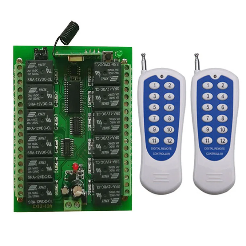 

DC 12V 12 CH Channels 12CH RF Wireless Remote Control Switch Remote Control System receiver transmitter 12CH Relay 315/433 MHz