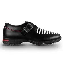 PGM Men’s Golf Shoes Genuine Leather Sports Sneaker Shoes British Style Waterproof Breathable (Black)
