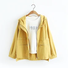 Японская простая однотонная куртка на молнии с капюшоном, пальто, осень, mori girl