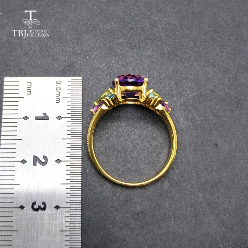 TBJ,Natural Colorful Gemstone Rings with Amethyst peridot topaz in 925 sterling silver yellow gold color,best gift for women
