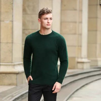 BARESKIY бархатный свитер мужской Весенний полувысокий воротник дикий Повседневный кашемировый свитер теплый мягкий однотонный модный свитер - Цвет: Dark green