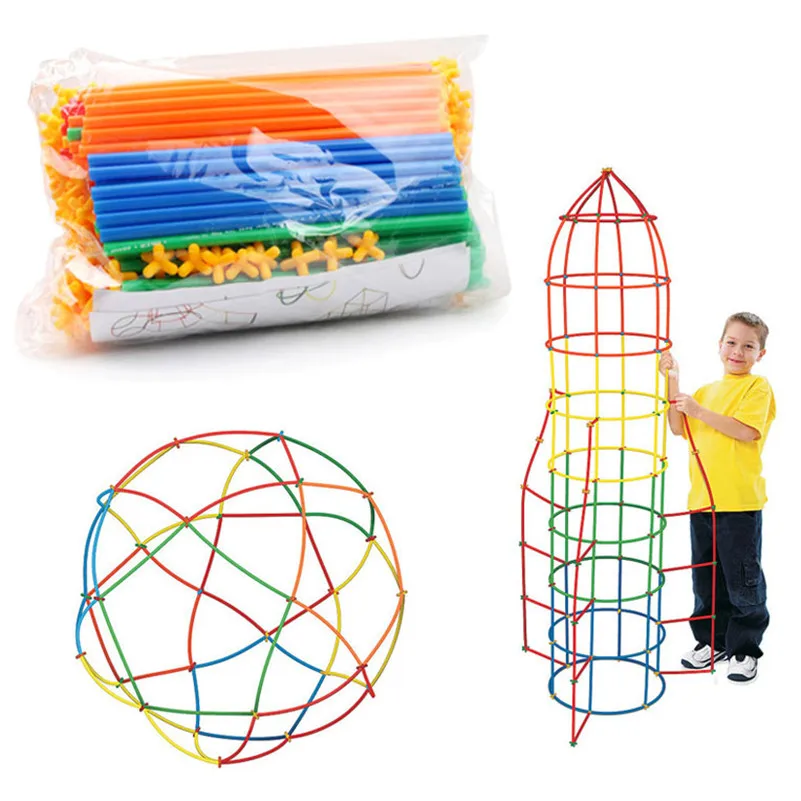 

1set Assembled Building Blocks Toy Children Educational Colorful Plastic Straw Fight Inserted Blocks Christmas Gift