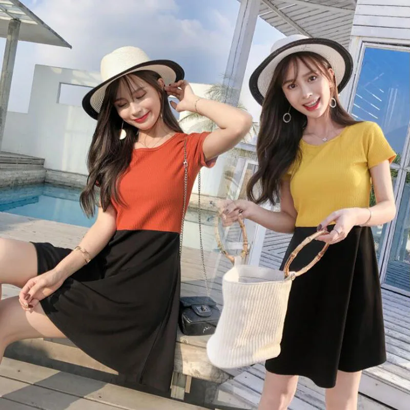 

2019 New sweet summer cotton stitching dress fashion casual ladies dress