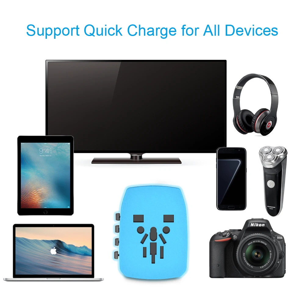 2000W International Travel Power Adapter, Universal Power Adapter 4 Quick Charge USB 3.0 Ports UK, EU, AU, US,Over 150 Countries