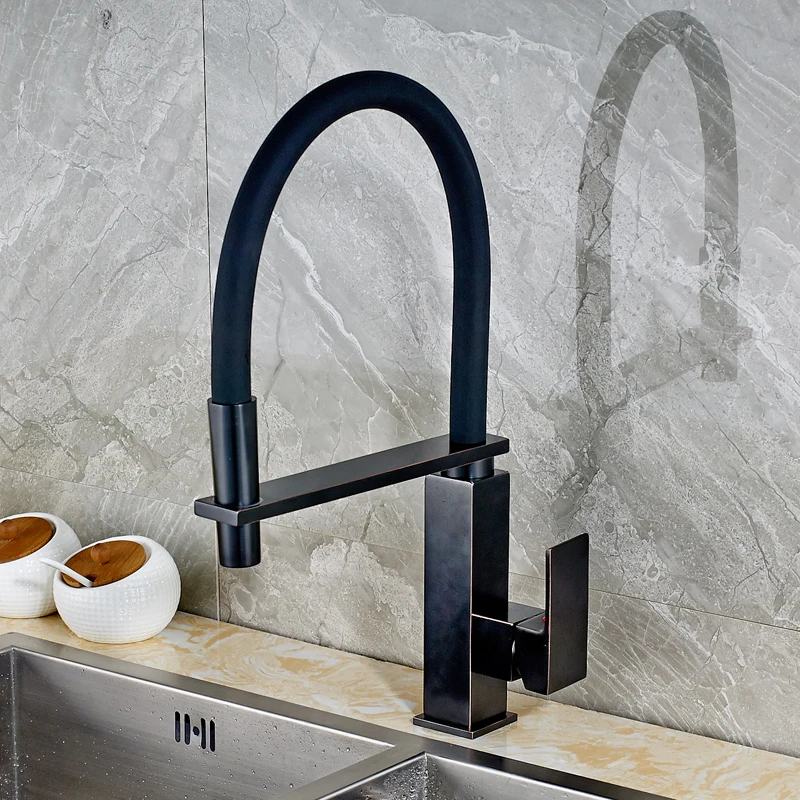 New Style Oil Rubbed Bronze Solid Brass Kitchen Sink Faucet Pull Out Swivel Spout Mixer Tap