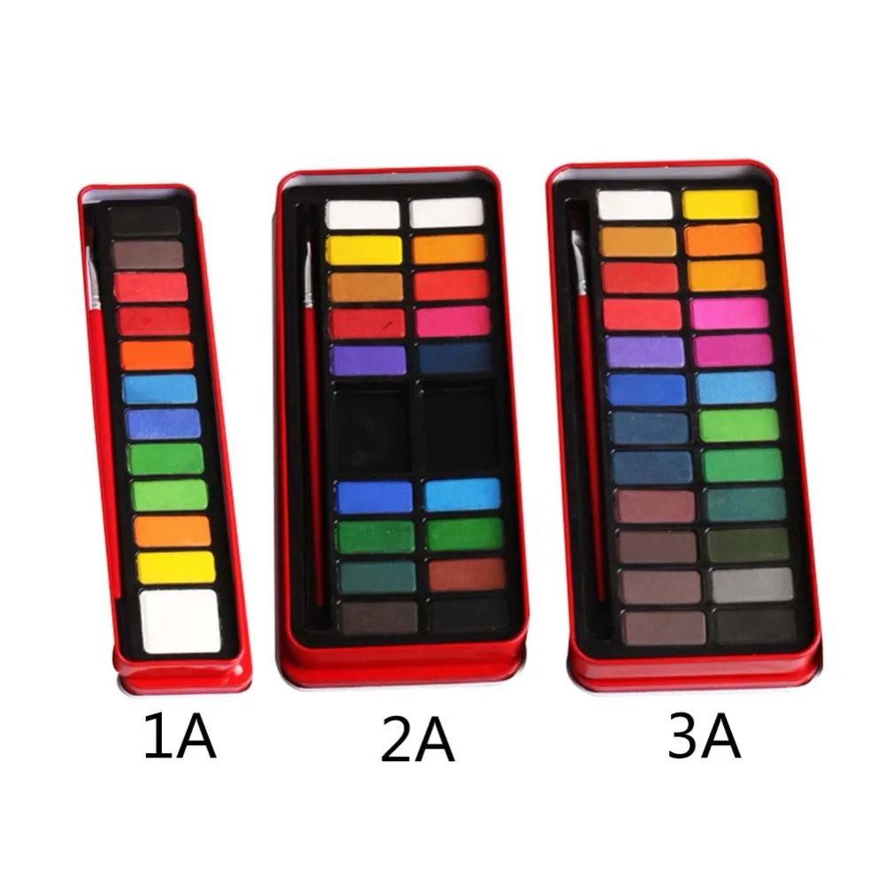 

12/18/24 Colors Portable Red Shell Solid Water Color Paints Set with Paint Brush for Drawing Painting Supplies