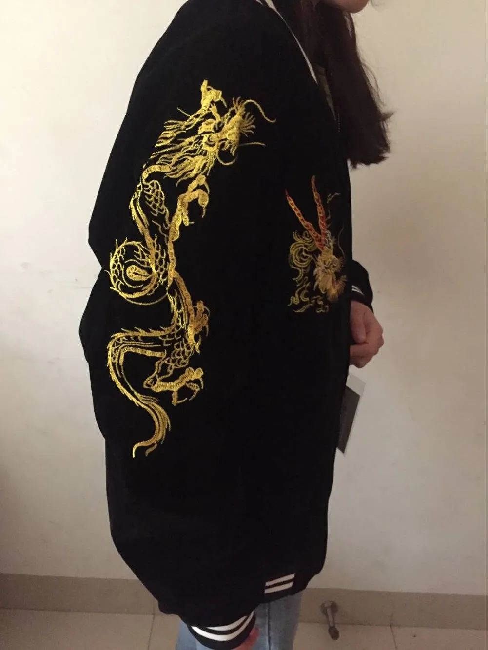 Корейская уличная одежда, теплая Толстая Вельветовая куртка с вышивкой японского дракона свободного размера плюс, куртка на молнии, пальто, спортивная одежда