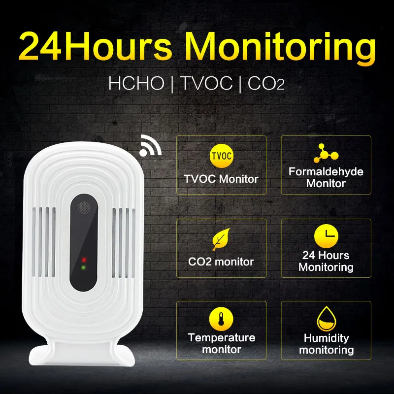 

Smart WIFI Air Quality Tester CO2 HCHO TVOC PM2.5 Meter Gas Detector Temperature Humidity Monitor