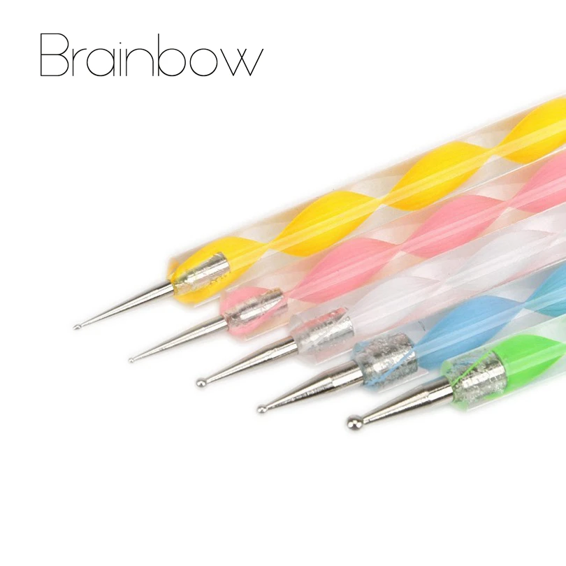 Brainbow 5 шт. 2-Way Nail Art точечные ручки Лак для ногтей ручка дрель точечная ручка алюминиевая роспись под мрамор точка DIY Инструменты для дизайна ногтей