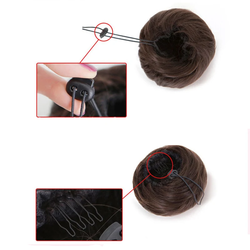 Similler Synthetic Hair Bun Curly Chignon Clip in Hairpiece Hair Extension Fake Hair Piece Accessoire Ombre Black Brown
