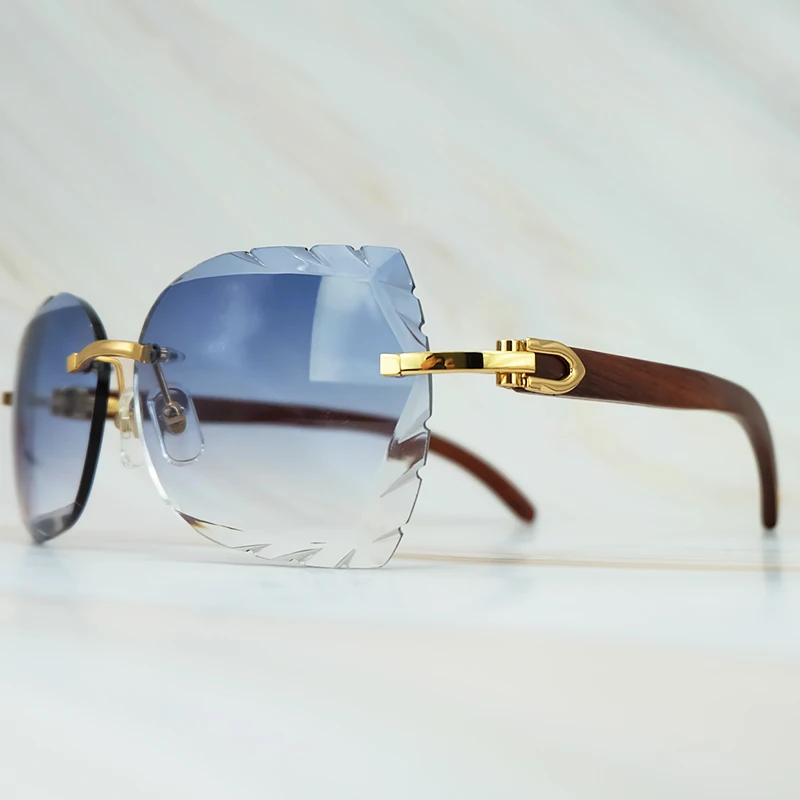 

Rimless Sunglass 3mm Thick Gradient Blue Lens Square Brand Name Carter Sunglasses Wholesale Maroon Wood Sun Glass Wooden Shade