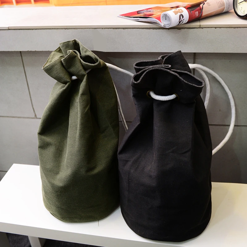 Aosbos Canvas Sports Bags Drawstring Gym Bag Lanyard Bucket Fitness Bags for Women/Men Outdoor Basketball Backpack Training Bag