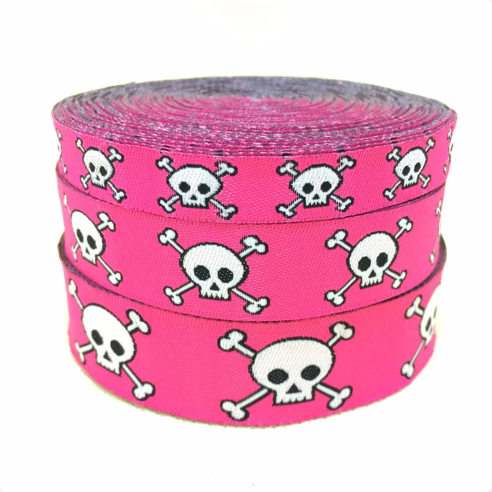

10yards/lot 7/8''22mm 5/8"16mm 3/8"10mm Cartoon Cute skulls 100% Polyester Woven Jacquard Ribbon Dog cat pet creative accessorie
